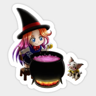 Kawaii little witch making a potion Sticker